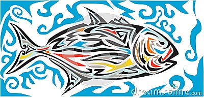 Giant Trevally Side Tribal Art Vector Illustration