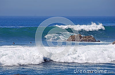 Giant wave crashing on the Rock Pile at Laguna Beach, California Stock Photo