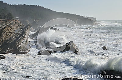 Giant Waves At Shore Acres State Park, Oregon Stock Photo