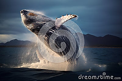 Giant whale jumps out of the ocean Stock Photo