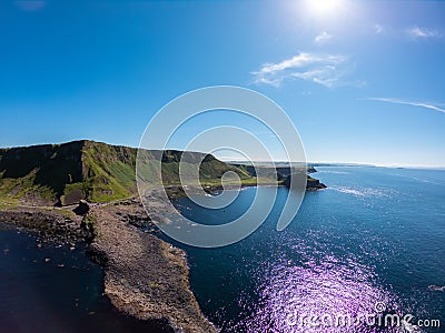 Giants Causeway Aerial view, basalt columns on North Coast of Northern Ireland near bushmills Stock Photo