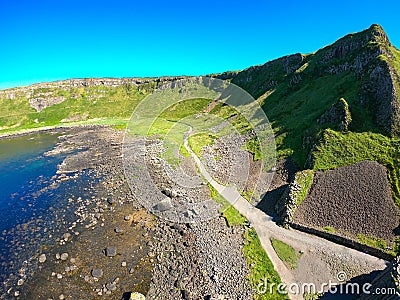 Giants Causeway Aerial view, basalt columns on North Coast of Northern Ireland near bushmills Stock Photo