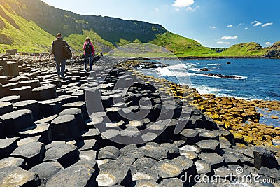 Giants Causeway, an area of hexagonal basalt stones, County Antrim, Northern Ireland. Famous tourist attraction, UNESCO World Stock Photo