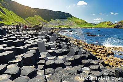 Giants Causeway, an area of hexagonal basalt stones, created by ancient volcanic fissure eruption, County Antrim, Northern Ireland Stock Photo