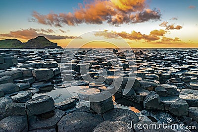 Giants Causeway Northern Ireland beautiful sunset view sunlight long exposure Antrim Coast Stock Photo