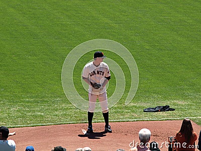 Giants Pitch Matt Cain stands on the mound in the bullpen as he Editorial Stock Photo