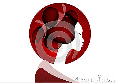 Geisha portrait, young Japanese woman and ancient hairstyle, maiko, princess. Traditional Asian Girl style. Print, poster, t-shirt Vector Illustration