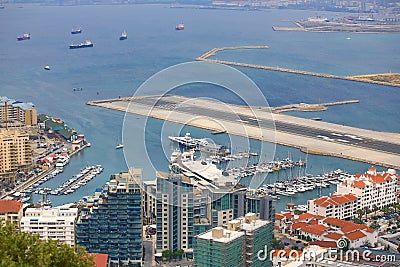Gibraltar harbour overlooking Spanish mainland Stock Photo