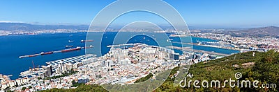 Gibraltar port panoramic view airport Mediterranean Sea ships travel traveling town Stock Photo