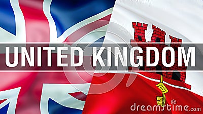 Gibraltar and UK flags. Brexit 3D Waving flag design. Gibraltar Stock Photo