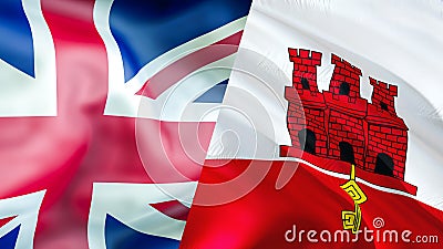 Gibraltar and UK flags. Brexit 3D Waving flag design. Gibraltar Stock Photo