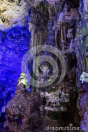 Gibraltar, United Kingdom - Nov 18, 2022: Upper Rock Nature Reserve at Gibraltar. Exploring Old St. Michaels Cave Editorial Stock Photo