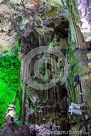 Gibraltar, United Kingdom - Nov 18, 2022: Upper Rock Nature Reserve at Gibraltar. Exploring Old St. Michaels Cave Editorial Stock Photo