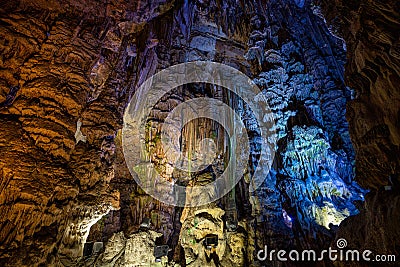 Gibraltar, United Kingdom - Nov 18, 2022: Upper Rock Nature Reserve at Gibraltar. Exploring Old St. Michaels Cave Editorial Stock Photo