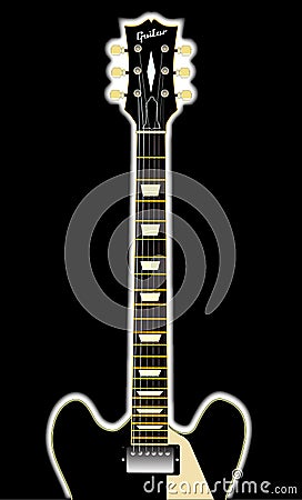 Semi Acoustic Rock Guitar Neck And Headstock Vector Illustration