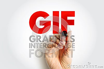 GIF Graphics Interchange Format - type of bitmap image format, acronym text concept background Stock Photo