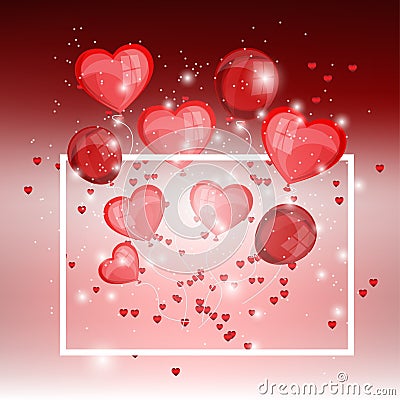 Heart balloons flying on red stage background celebrated for Valentine`s day Stock Photo