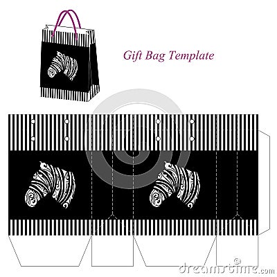 Gift bag template with black and white stripes and abstract zebra Vector Illustration