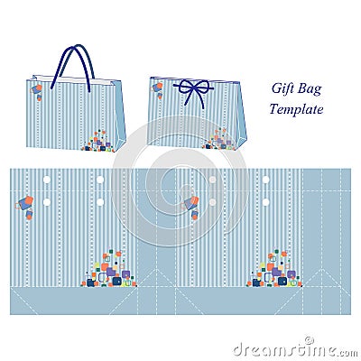 Gift Bag template with stripes and colorful bubbles Vector Illustration