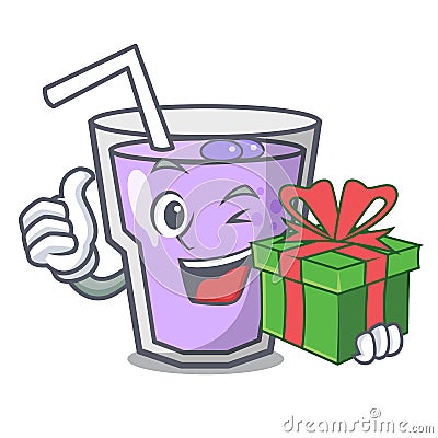 With gift berry smoothie mascot cartoon Vector Illustration