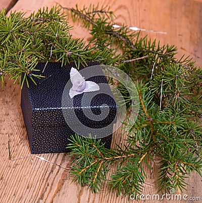 Gift boxes with fir branches Stock Photo