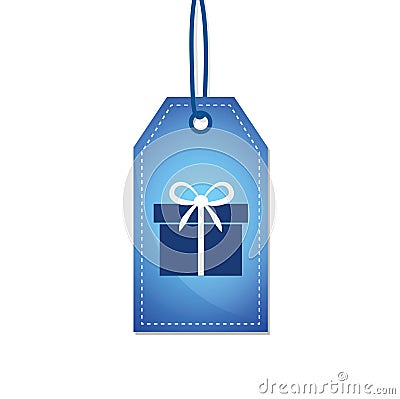 Gift on a blue shopping label Vector Illustration