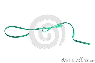 Gift bows. Closeup of a decorative green ribbon bow made of silk for gift box isolated on a white background. Decorations Stock Photo