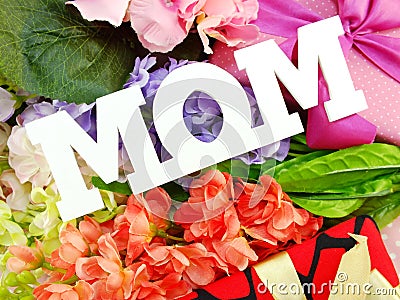 Gift box and artificial flowers for mother's day Stock Photo