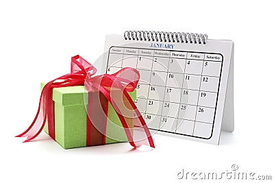 Gift Box and Calendar Stock Photo