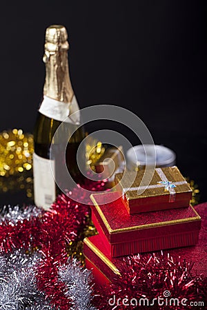 Gift Box and Champagne Stock Photo