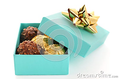 Gift box with chocolate truffle Stock Photo