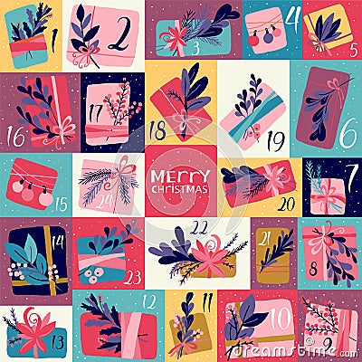 Gift Box Christmas Advent Calendar Vector Illustration