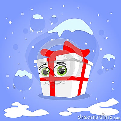 Gift Box Christmas Present Cartoon Character Red Vector Illustration