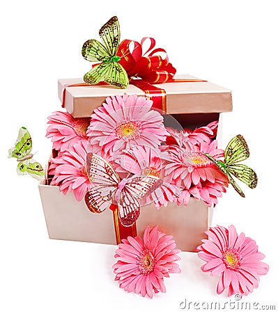 Gift box with flowers. Stock Photo