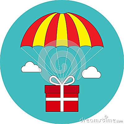 Gift box flying on parachute, delivery service, bonus concept. F Vector Illustration