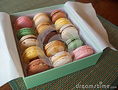 Gift Box of French Macarons Stock Photo