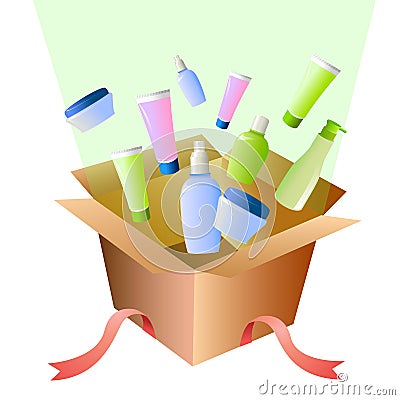 Gift box full of cosmetics Vector Illustration