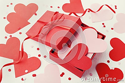 Gift box full of hearts on white background for Saint Valentines Day Stock Photo