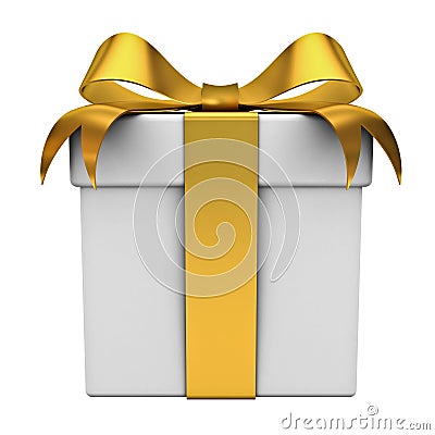 Gift box with gold ribbon bow Stock Photo