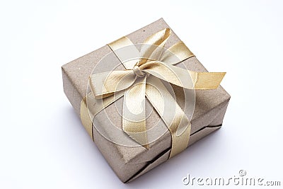 Gift box with gold ribbon Stock Photo