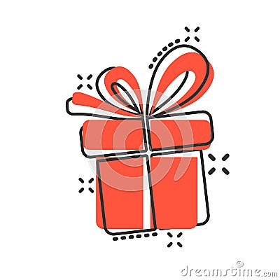 Gift box icon in comic style. Present package vector cartoon illustration on white isolated background. Surprise business concept Vector Illustration