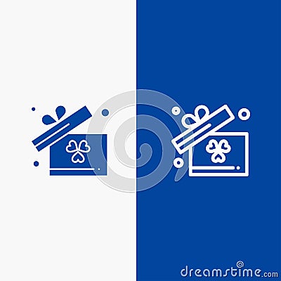 Gift, Box, Ireland Line and Glyph Solid icon Blue banner Line and Glyph Solid icon Blue banner Vector Illustration