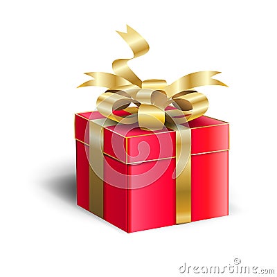 Gift Box Gold Ribbon Birthday Holiday Vector Illustration