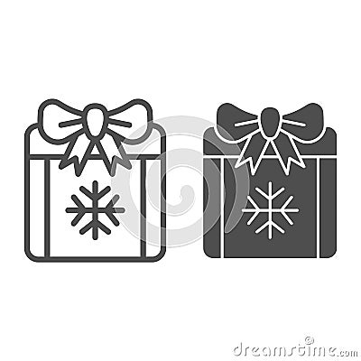 Gift box line and glyph icon. Xmas present vector illustration isolated on white. Present with bow outline style design Vector Illustration