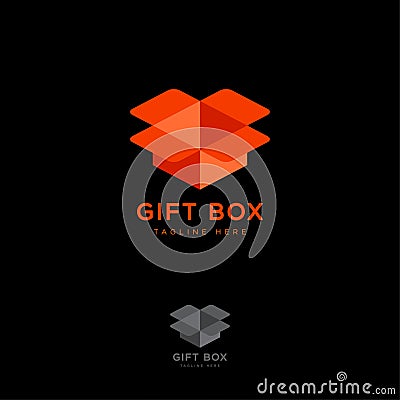 Gift box logo. Illusion box shape. Online shop of gifts. Vector Illustration