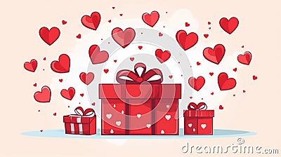 Gift box with many hearts. Hearts fly out of the open box. Valentine's Day gift. Holiday decor. linear illustration Cartoon Illustration