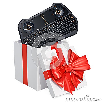 Gift box with Mini Wireless Bluetooth Keyboard, 3D rendering Stock Photo