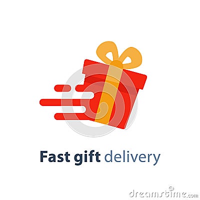 Gift box in motion icon, fast gift delivery service, present quick solution, vector illustration Vector Illustration