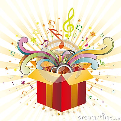 gift box and music Vector Illustration