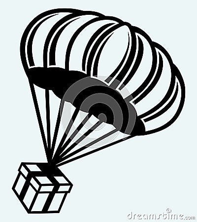 Gift box parachute falling from the sky Vector Illustration